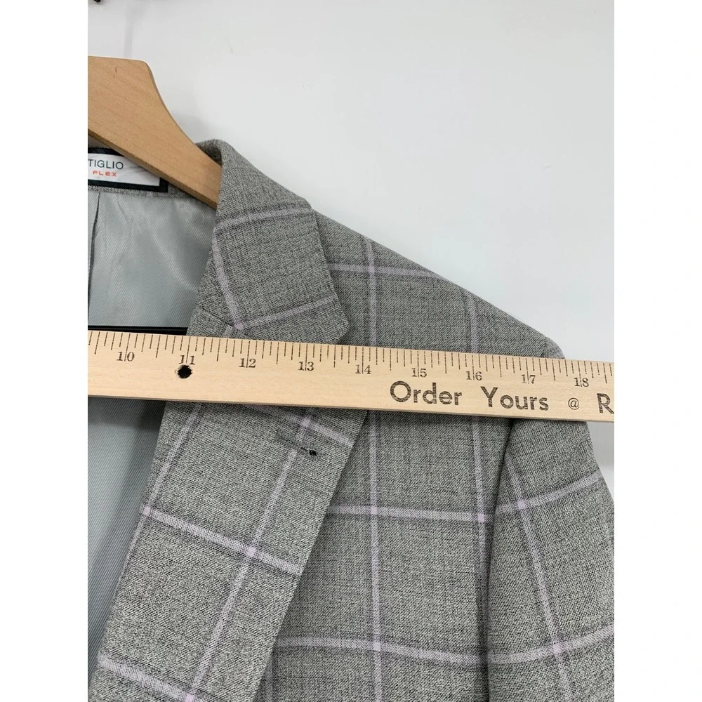 Tiglio Blazer Mens‎ 42L Gray Plaid Wool Stretch Flex Two Button Sport Coat Capri